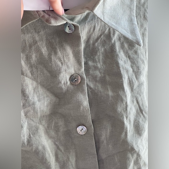 NWT Sleeper Green Safari Cropped 100% Linen Shirt - Picture 7 of 10